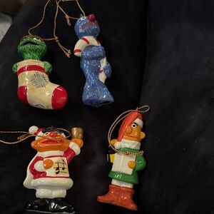 Vintage Sesame Street Xmas Ornaments -  1971 Ernie, Bert, Oscar & Cookie Monster